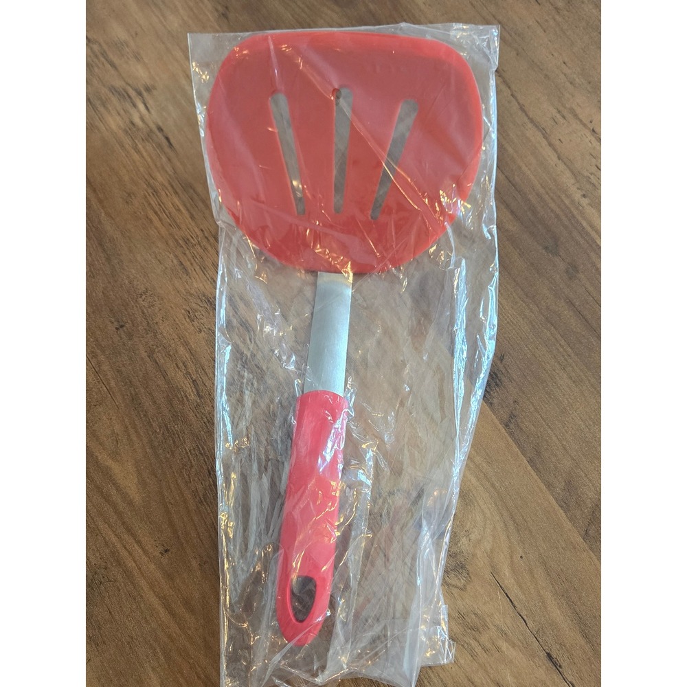 StarPack Silicone Slotted Turner Spatula Red Stainless Steel Core 12 Inch NEW